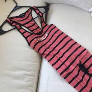 Bebe XS striped dress orange black booty maxi